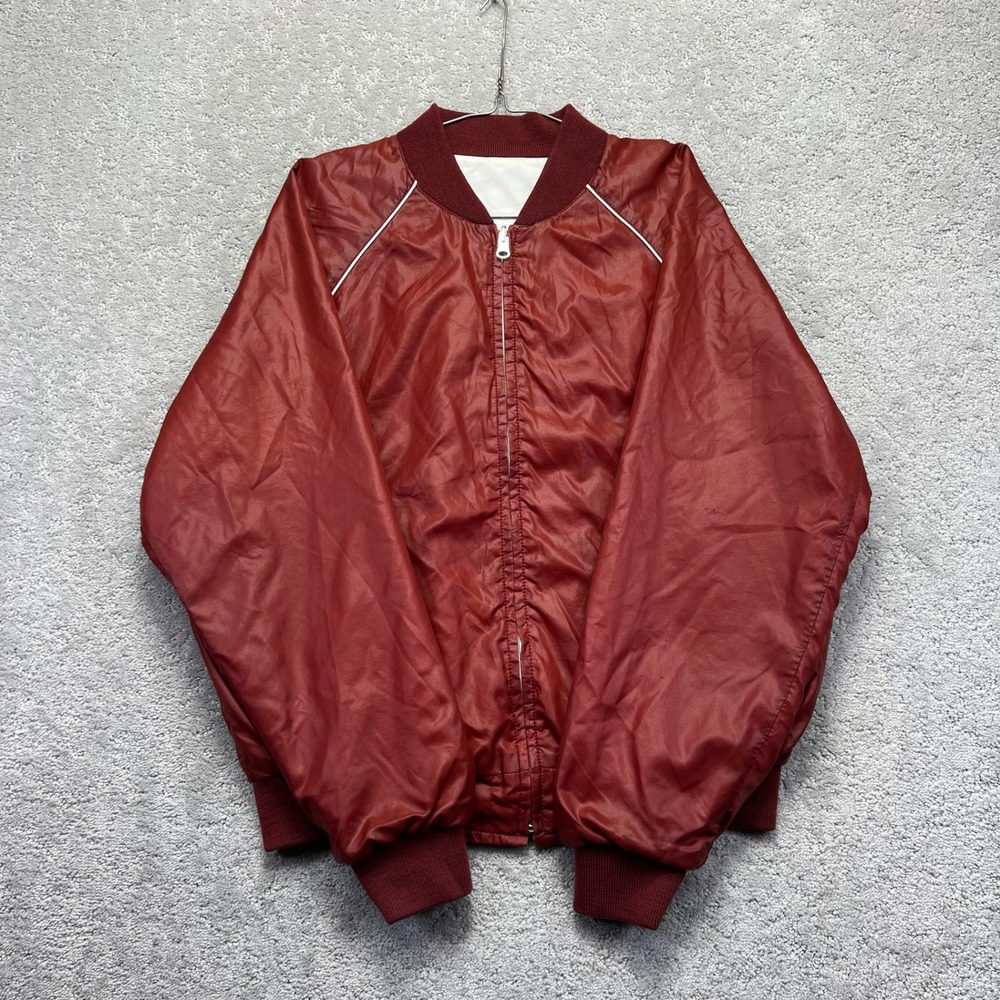 VINTAGE Sears Jacket Men Large Red‎ White Full Zip Reversible Bomber Track 80s